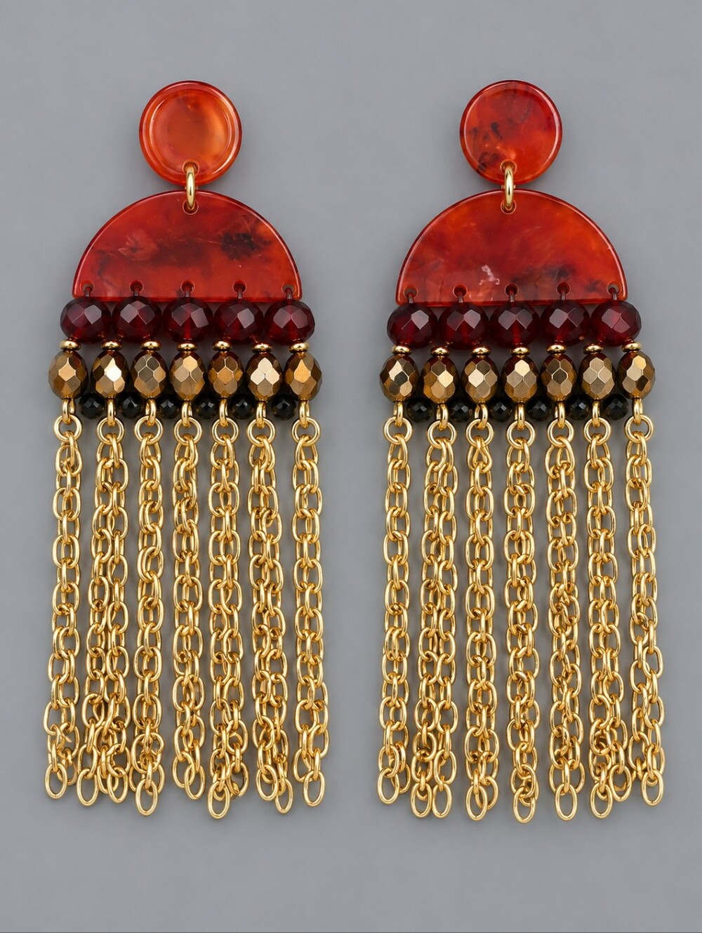 3/$30 CATO Acetate Chain Fringe Statement Afrocentric Festival Post Earrings